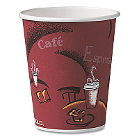 Paper Hot Drink Cups in Bistro Design, 3.35" Diameter x 3.82" h, 10 oz, Maroon, 1,000/Carton (370SI)
