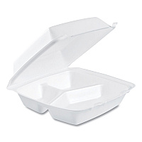 Foam Hinged Lid Containers, 3 Compartments, 8.38 x 7.78 x 3.25, 200/Carton (85HT3R)