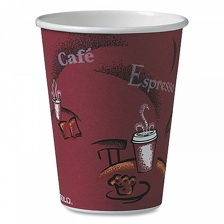Paper Hot Drink Cups in Bistro Design, 12 oz, Maroon, 50/Bag, 20 Bags/Carton (412SIN)