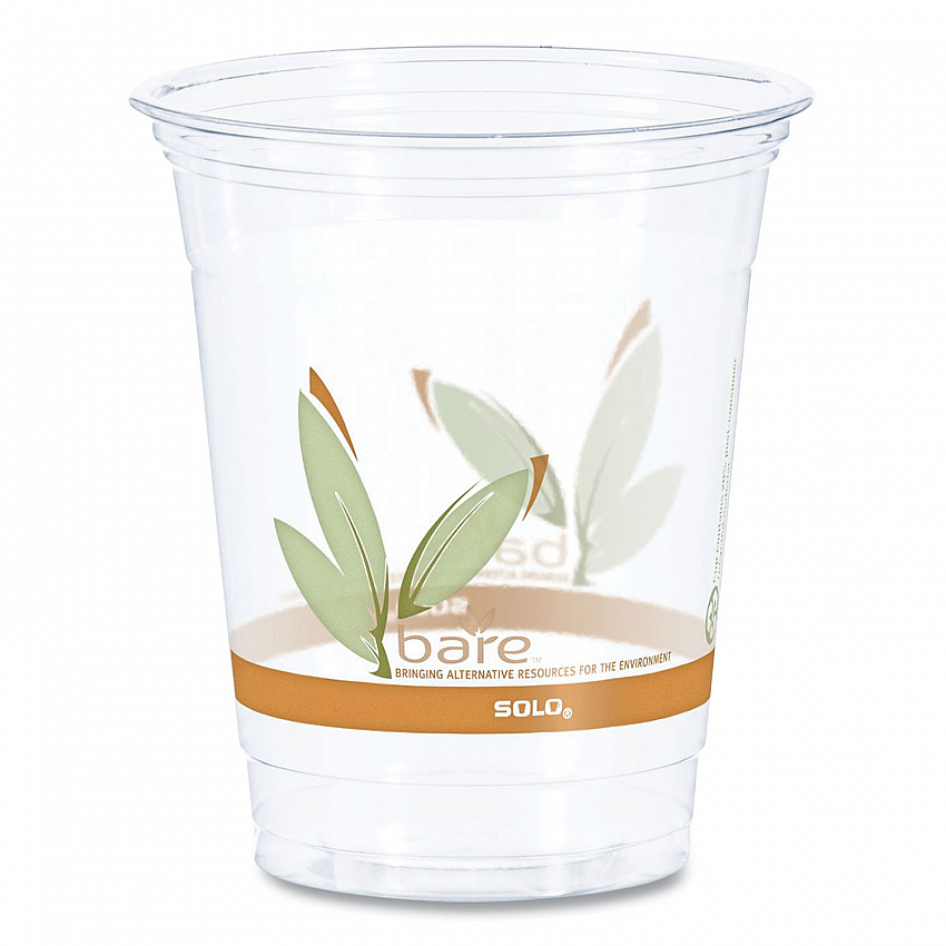 Bare Eco-Forward RPET Cold Cups, Squat, ProPlanet Seal, 12 oz to 14 oz, Plastic, Leaf Design, 50/Pack, 20 Packs/Carton (RTP12BARECT)