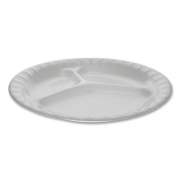 Pactiv Evergreen Laminated Foam Dinnerware, 3-Compartment Plate, 8.88" dia, White, 500/Carton (0TK100110000)