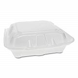 Vented Foam Hinged Lid Container, Dual Tab Lock, 3 Compartments, 8.4 x 8 x 3, White, 150/Carton (YTD188030000)