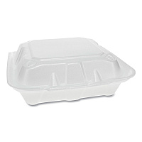 Vented Foam Hinged Lid Container, Dual Tab Lock, 3 Compartments, 8.4 x 8 x 3, White, 150/Carton (YTD188030000)