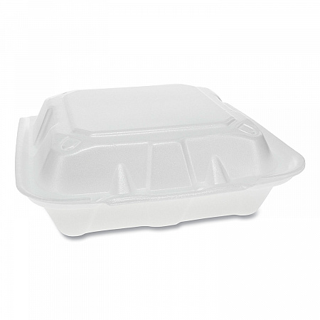 Vented Foam Hinged Lid Container, Dual Tab Lock, 3 Compartments, 8.4 x 8 x 3, White, 150/Carton (YTD188030000)