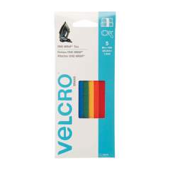 VELCRO ONE-WRAP Pre-Cut Thin Ties, 0.5" x 8", Assorted Colors, 5/Pack (90438PK)