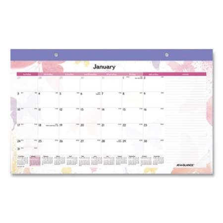 AT-A-GLANCE Watercolors Monthly Desk Pad Calendar, Watercolor Artwork, 17.75 x 11, Purple Binding/Clear Corners, 12-Month (Jan-Dec): 2022 (sk91705)
