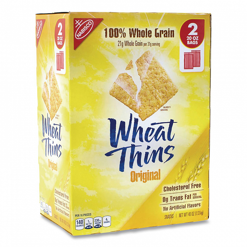Wheat Thins Crackers, Original, 20 oz Bag, 2 Bags/Pack (22000087)