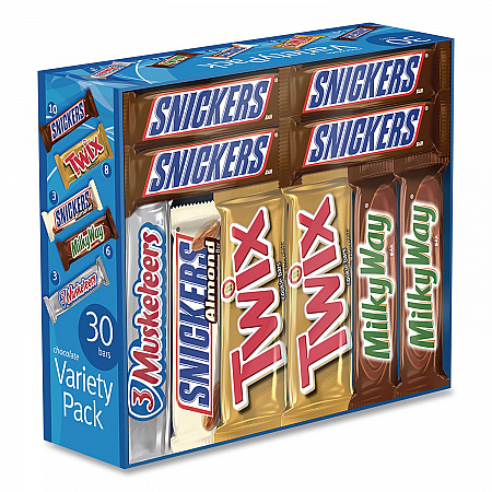 Full-Size Candy Bars Variety Pack, Assorted, 30/Box (22000085)