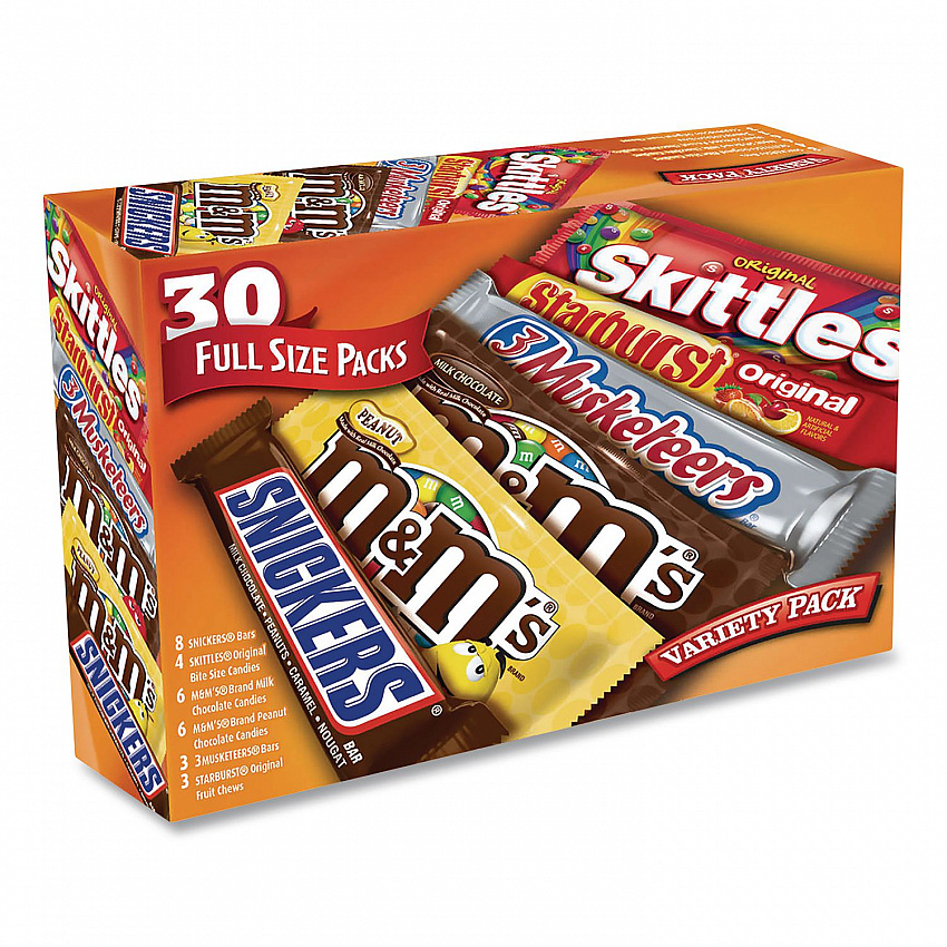 Full-Size Candy Bars Variety Pack, Assorted, 30 Bars/Box (22000084)
