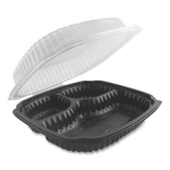 Anchor Packaging Culinary Lites Microwavable 3-Compartment Container, 20 oz/5 oz/ 5 oz, 9 x 9 x 3.13, Clear/Black, 100/Carton (4699931)