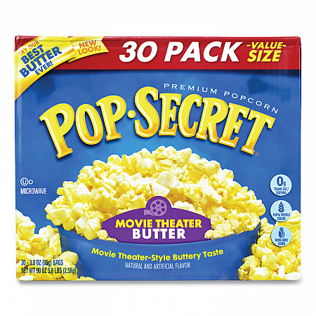 Microwave Popcorn, Movie Theater Butter, 3 oz Bags, 30/Carton (22000633)