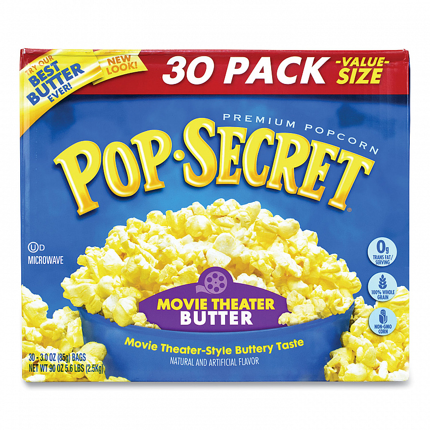 Microwave Popcorn, Movie Theater Butter, 3 oz Bags, 30/Carton (22000633)