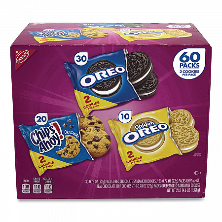 Cookie Variety Pack, Assorted Flavors, 0.77 oz Pack, 60 Packs/Carton (22000729)