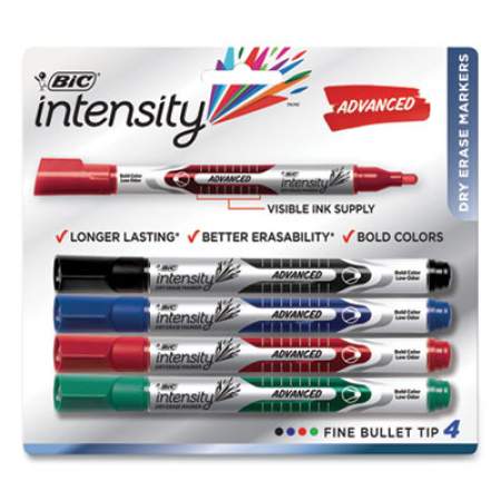 BIC Intensity Advanced Dry Erase Marker, Medium Bullet Tip, Assorted Colors, 4/Pack (71293)
