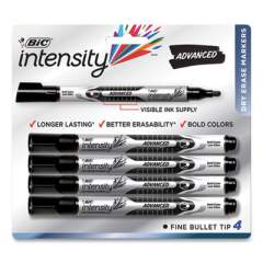 BIC Intensity Advanced Dry Erase Marker, Medium Bullet Tip, Black, 4/Pack (71698)