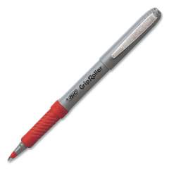 BIC Roller Glide Roller Ball Pen, Stick, Fine 0.7 mm, Red Ink, Gray Barrel, Dozen (461212)