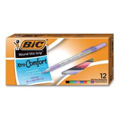 BIC Round Stic Grip Xtra Comfort Ballpoint Pen, Stick, Medium 1 mm, Assorted Fashion Ink Colors, Translucent Barrel, Dozen (24298914)