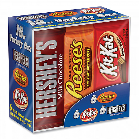 Full Size Chocolate Candy Bar Variety Pack, Assorted 1.5 oz Bar, 18 Bars/Carton (24600349)