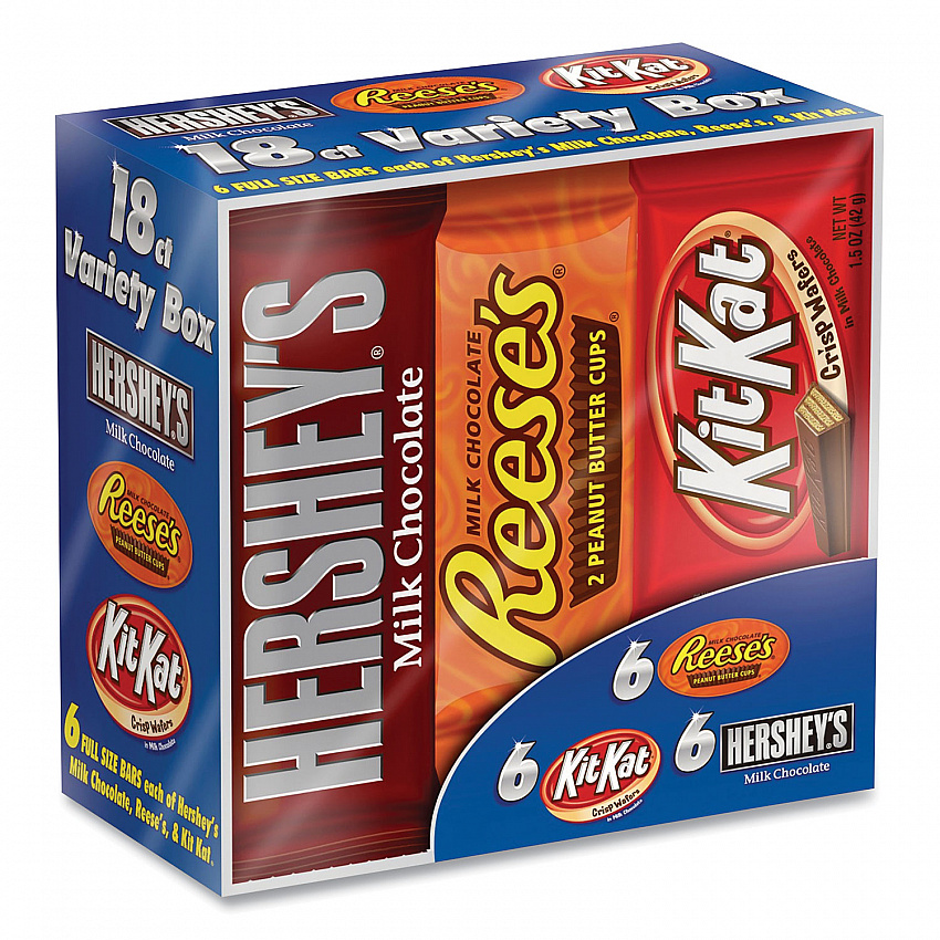 Full Size Chocolate Candy Bar Variety Pack, Assorted 1.5 oz Bar, 18 Bars/Carton (24600349)