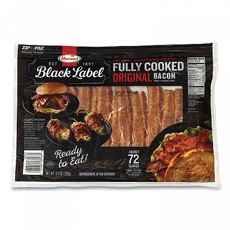 Fully Cooked Bacon, Original, 9.5 oz Package, Approximately 72 Slices/Carton (90200109)