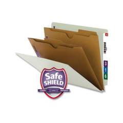 Smead X-Heavy End Tab Pressboard Classification Folder with SafeSHIELD Fastener, 2-Pocket Dividers, Letter Size, Gray-Green, 10/Box (26710)
