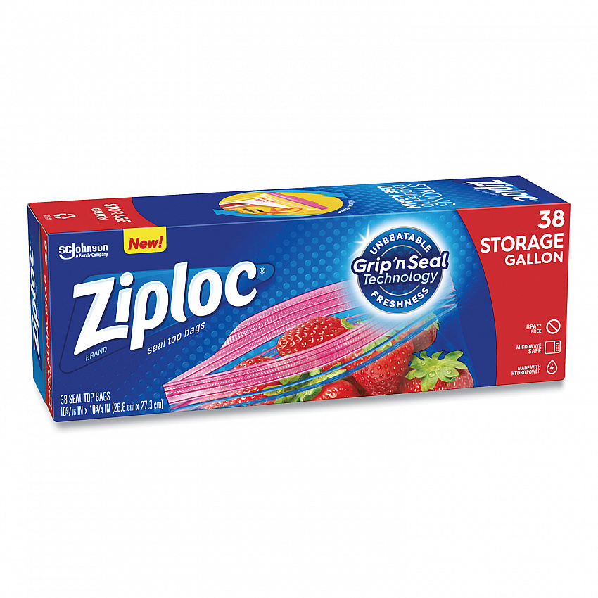 Double Zipper Storage Bags, Triple System Seal, Gallon, 10.56" x 10.75", Clear, 38/Box (383233BX)