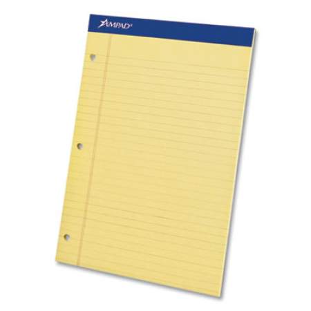 Ampad Perforated Writing Pads, 3-Hole Side Punched, Wide/Legal Rule, 8.5 x 11.75, Canary, 50 Sheets, Dozen (353680)