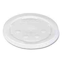 Polystyrene Plastic Flat Straw-Slot Cold Cup Lids, Identification Buttons, Fits 28 oz Cold Cups, Translucent, 960/Carton (L28BNR)