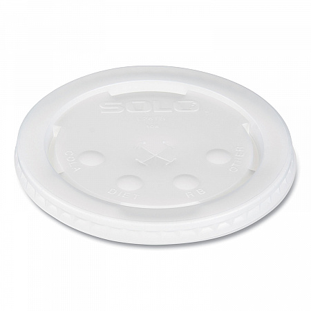 Polystyrene Plastic Flat Straw-Slot Cold Cup Lids, Identification Buttons, Fits 28 oz Cold Cups, Translucent, 960/Carton (L28BNR)