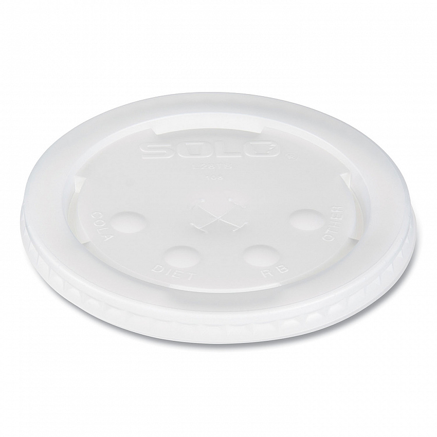Polystyrene Plastic Flat Straw-Slot Cold Cup Lids, Identification Buttons, Fits 28 oz Cold Cups, Translucent, 960/Carton (L28BNR)