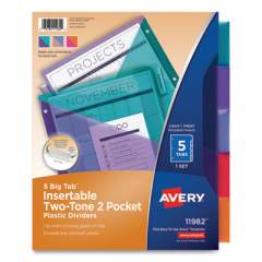 Avery Big Tab Insertable Two-Pocket Plastic Dividers, 5-Tab, 11.13 x 9.25, Assorted, 1 Set (710149)