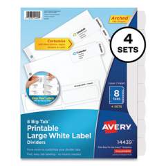 Avery Big Tab Printable Large White Label Tab Dividers, 8-Tab, Letter, White, 4 Sets (14439)