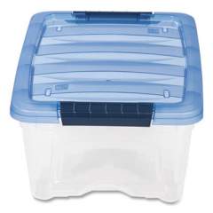 IRIS Stack and Pull Latching Flat Lid Storage Box, 3.23 gal, 10.9" x 16.5" x 6.5", Clear/Translucent Blue (322029)