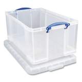 Really Useful Box Snap-Lid Storage Bin, 16.9 gal, 17.31" x 28" x 12.25", Clear/Blue (2215515)