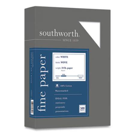 Southworth 100% Cotton Business Paper, 95 Bright, 24lb, 8.5 x 11, White, 500/Box (405834)