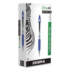 Zebra Z-Grip MAX Ballpoint Pen, Retractable, Medium 1 mm, Blue Ink, Silver Barrel, Dozen (22420)