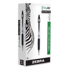Zebra Z-Grip MAX Ballpoint Pen, Retractable, Medium 1 mm, Black Ink, Silver Barrel, Dozen (22410)