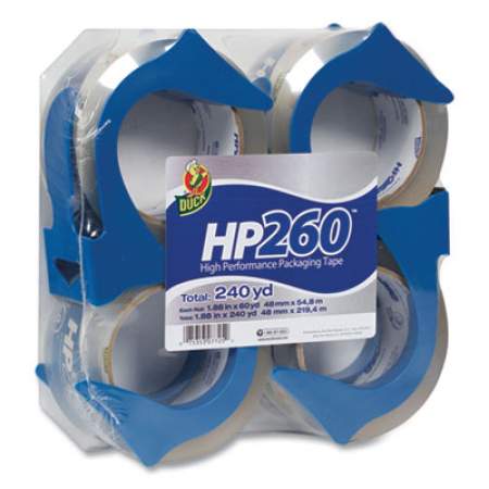 Duck HP260 Packaging Tape with Dispenser, 3" Core, 1.88" x 60 yds, Clear, 4/Pack (0007725)