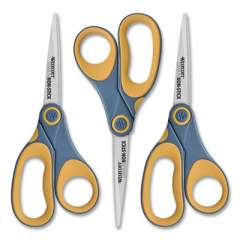 Westcott Non-Stick Titanium Bonded Scissors, 8" Long, 3.25" Cut Length, Gray/Yellow Straight Handles, 3/Pack (15454)