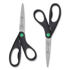 Westcott KleenEarth Scissors, 8" Long, 3.25" Cut Length, Black Straight Handles, 2/Pack (15179)