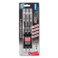 Pentel EnerGel PRO Gel Pen, Retractable, Medium 0.7 mm, Black Ink, Black Barrel, 3/Pack (BLP77BP3A)