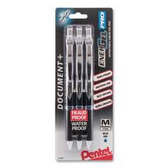 Pentel EnerGel PRO Gel Pen, Retractable, Medium 0.7 mm, Blue Ink, Black Barrel, 3/Pack (BLP77BP3C)