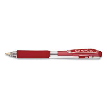 Pentel WOW! Gel Pen, Retractable, Medium 0.7 mm, Red Ink, Clear/Red Barrel, Dozen (K437B)