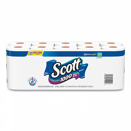 1000 Bathroom Tissue, Septic Safe, 1-Ply, White, 1,000 Sheets/Roll, 20 Rolls/Pack (20032PK)