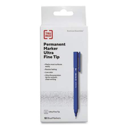TRU RED Permanent Marker, Pen-Style, Extra-Fine Needle Tip, Blue, Dozen (24376649)