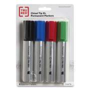 TRU RED XL Permanent Marker, Extra-Broad Chisel Tip, Assorted Colors, 4/Pack (24398949)