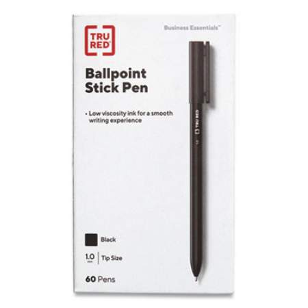 TRU RED Ballpoint Pen, Stick, Medium 1 mm, Black Ink, Black Barrel, 60/Pack (24328150)