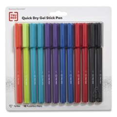 TRU RED Quick Dry Gel Pen, Stick, Medium 0.7 mm, Assorted Ink and Barrel Colors, 12/Pack (24377015)