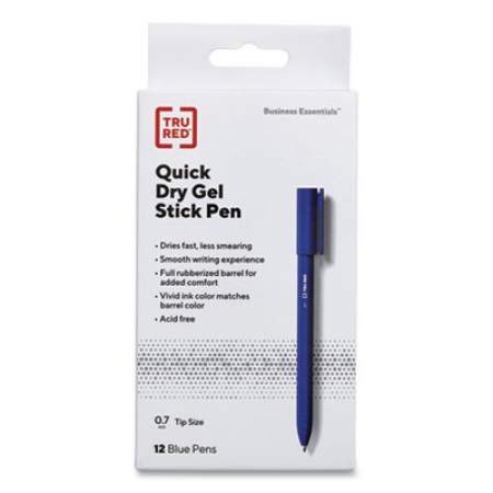 TRU RED Quick Dry Gel Pen, Stick, Medium 0.7 mm, Blue Ink, Blue Barrel, Dozen (24377021)