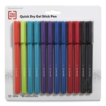 TRU RED Quick Dry Gel Pen, Retractable, Fine 0.5 mm, Assorted Ink and Barrel Colors, 12/Pack (24377039)